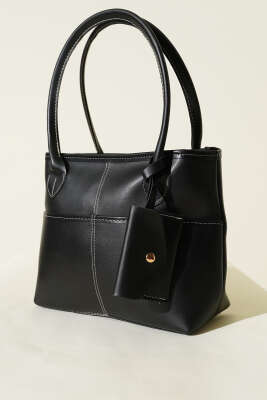 Mini Cüzdan Detaylı Uzun Kulplu Çanta Siyah - GÜZEL ÇANTA