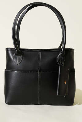 Mini Cüzdan Detaylı Uzun Kulplu Çanta Siyah - Kol Çantası