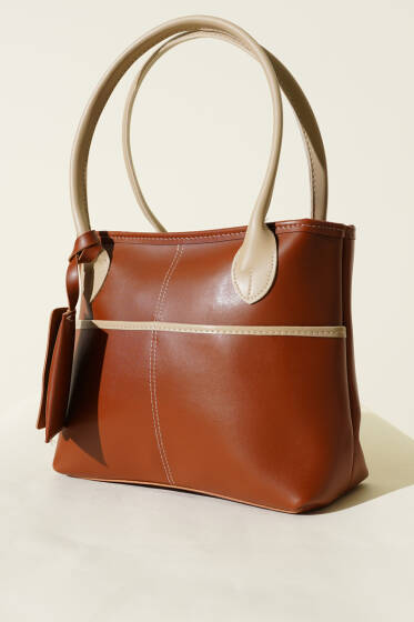 Mini Cüzdan Detaylı Uzun Kulplu Çanta Taba Bej - Kol Çantası