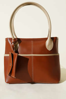 Mini Cüzdan Detaylı Uzun Kulplu Çanta Taba Bej - Kol Çantası