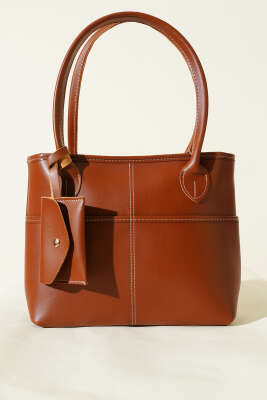 Mini Cüzdan Detaylı Uzun Kulplu Çanta Taba - Kol Çantası