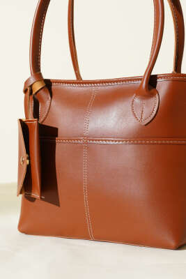 Mini Cüzdan Detaylı Uzun Kulplu Çanta Taba - Kol Çantası