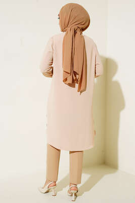 Mini Düğme Detaylı Tunik Bej - Tunik