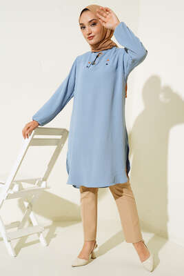 Mini Düğme Detaylı Tunik Buz Mavisi - Tunik