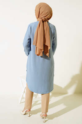 Mini Düğme Detaylı Tunik Buz Mavisi - Tunik