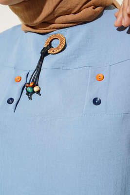 Mini Düğme Detaylı Tunik Buz Mavisi - Tunik