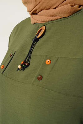 Mini Düğme Detaylı Tunik Haki - Tunik