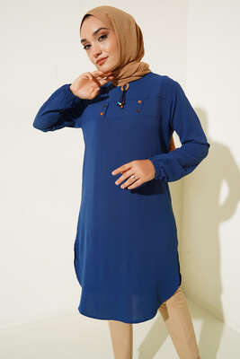 Mini Düğme Detaylı Tunik İndigo - Tunik