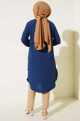 Mini Düğme Detaylı Tunik İndigo - Tunik