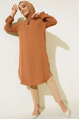 Mini Düğme Detaylı Tunik Latte - Tunik
