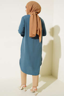 Mini Düğme Detaylı Tunik Mavi - Tunik