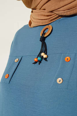 Mini Düğme Detaylı Tunik Mavi - Tunik