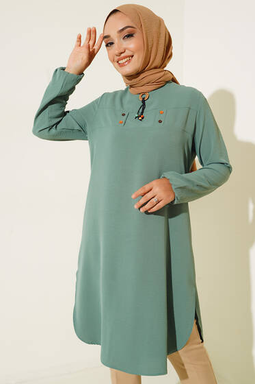 Mini Düğme Detaylı Tunik Mint Yeşil - Tunik