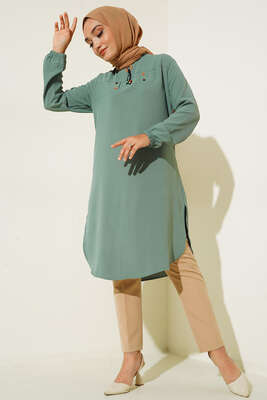Mini Düğme Detaylı Tunik Mint Yeşil - Tunik