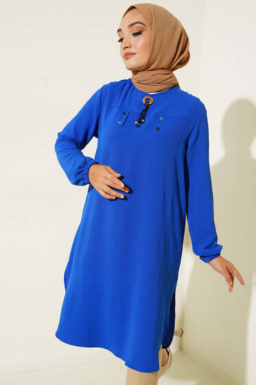 Mini Düğme Detaylı Tunik Saks - Tunik