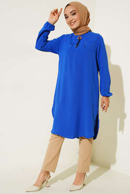 Mini Düğme Detaylı Tunik Saks - Tunik