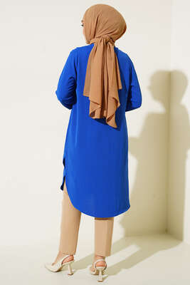 Mini Düğme Detaylı Tunik Saks - Tunik