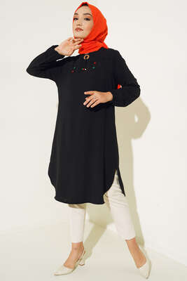 Mini Düğme Detaylı Tunik Siyah - Tunik