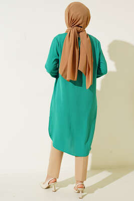 Mini Düğme Detaylı Tunik Yeşil - Tunik
