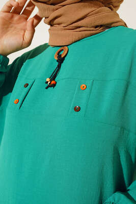 Mini Düğme Detaylı Tunik Yeşil - Tunik