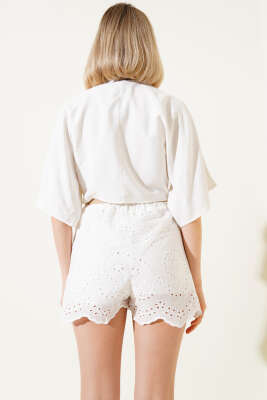 Mini Düğmeli Bağlamalı Kısa Kol Gömlek Bej - Kadın Giyim Modelleri