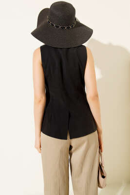 Mini Düğmeli Tensel Yelek Siyah - Kadın Giyim Modelleri