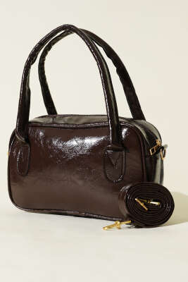 Mini Fermuarlı Rugan El Çantası Acı Kahve - GÜZEL ÇANTA