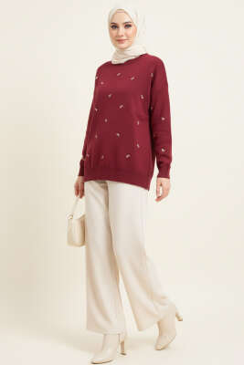 Mini Fiyonklu Triko Tunik Bordo - Tunik