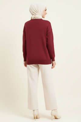 Mini Fiyonklu Triko Tunik Bordo - Tunik