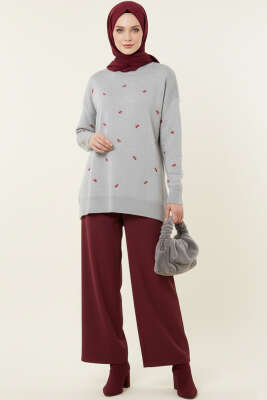 Mini Fiyonklu Triko Tunik Gri - Tunik