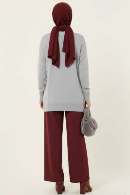 Mini Fiyonklu Triko Tunik Gri - Tunik