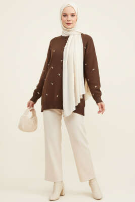 Mini Fiyonklu Triko Tunik Kahve - Tunik