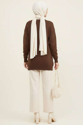 Mini Fiyonklu Triko Tunik Kahve - Tunik