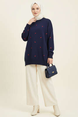Mini Fiyonklu Triko Tunik Lacivert - Tunik