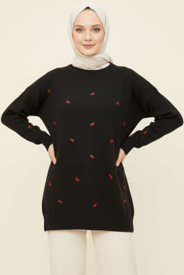 Mini Fiyonklu Triko Tunik Siyah 