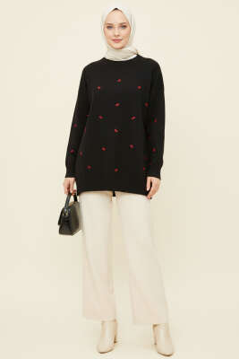 Mini Fiyonklu Triko Tunik Siyah - Yılın Fırsatı