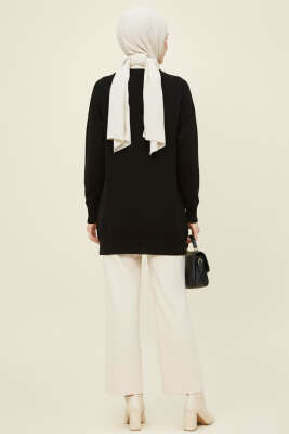 Mini Fiyonklu Triko Tunik Siyah - Yılın Fırsatı