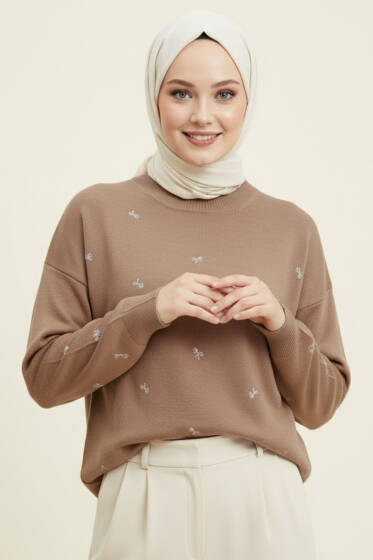 Mini Fiyonklu Triko Tunik Vizon - Tunik