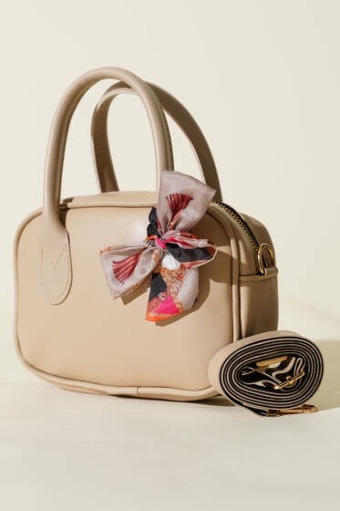 Mini Fularlı Kol Çantası Bej - Kol Çantası