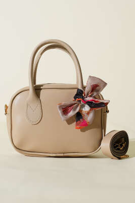 Mini Fularlı Kol Çantası Bej - Kol Çantası