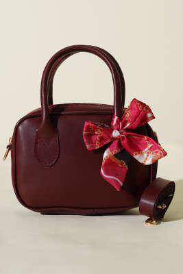 Mini Fularlı Kol Çantası Bordo - Kol Çantası