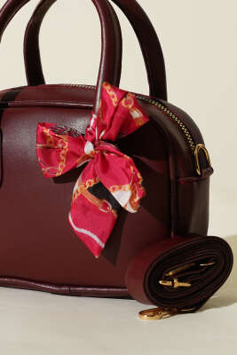 Mini Fularlı Kol Çantası Bordo - Kol Çantası