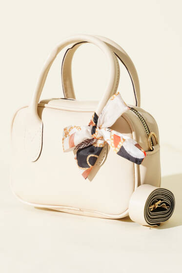 Mini Fularlı Kol Çantası Krem - Kol Çantası