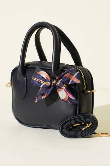 Mini Fularlı Kol Çantası Lacivert - Kol Çantası