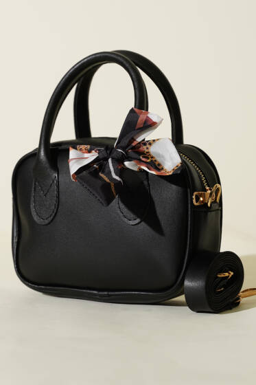 Mini Fularlı Kol Çantası Siyah - Kol Çantası