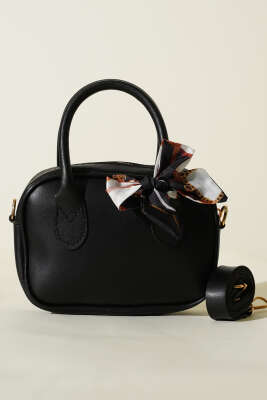 Mini Fularlı Kol Çantası Siyah - Kol Çantası