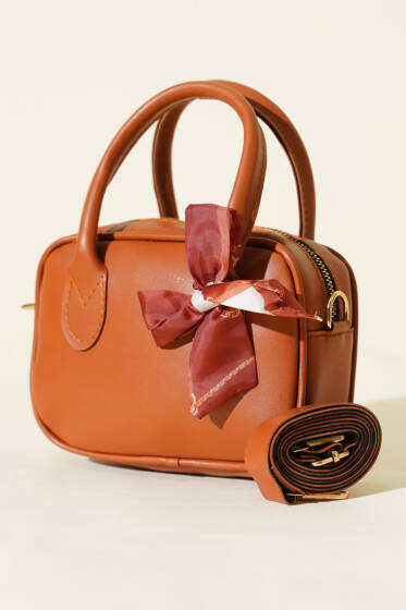 Mini Fularlı Kol Çantası Taba - Kol Çantası