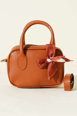 Mini Fularlı Kol Çantası Taba - Kol Çantası