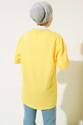 Mini Kalp Baskılı Oversize Tshirt Sarı - Thumbnail