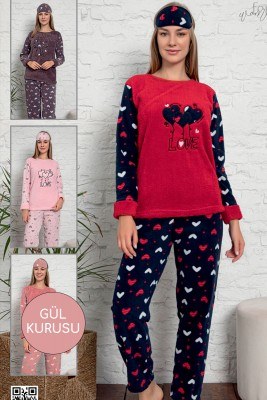 Mini Kalp Desen Gül Kurusu Welsoft Pijama Takımı - Thumbnail